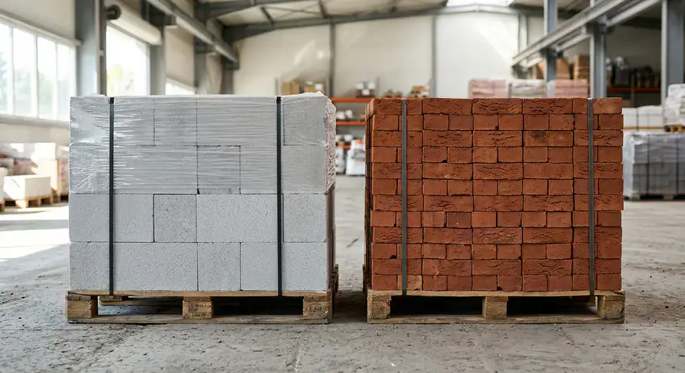 Pallet of AAC blocks and red bricks