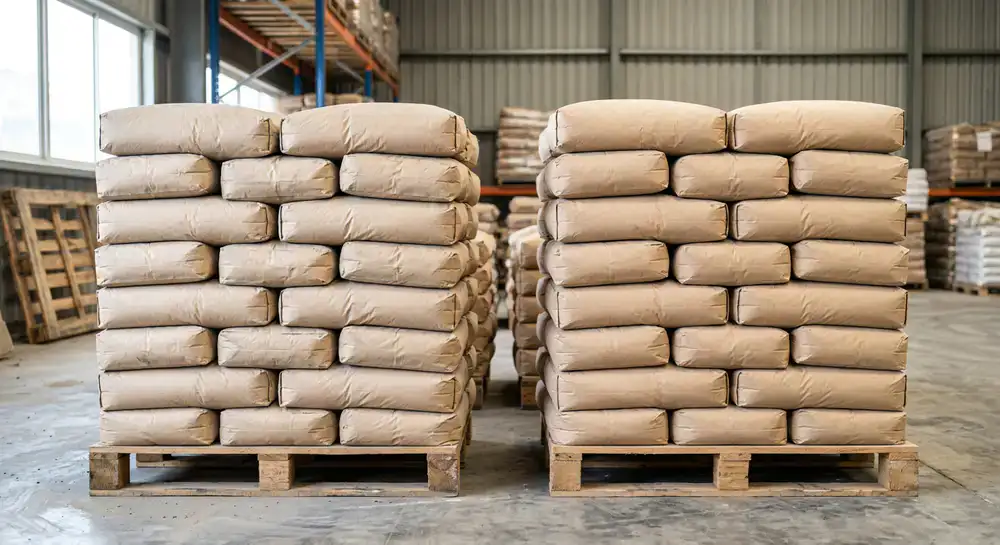 Stacked bags of OPC and PPC cement
