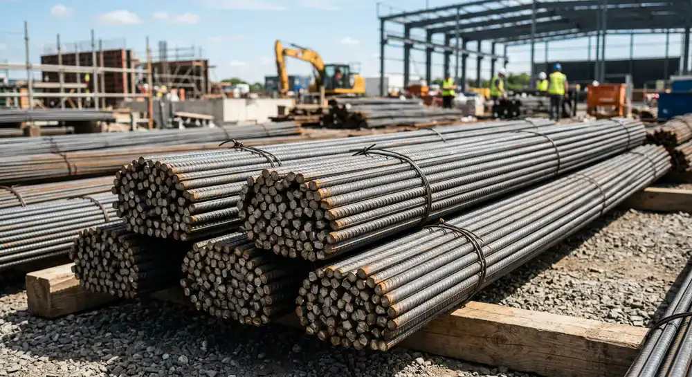 Bundles of Fe 500D TMT steel bars